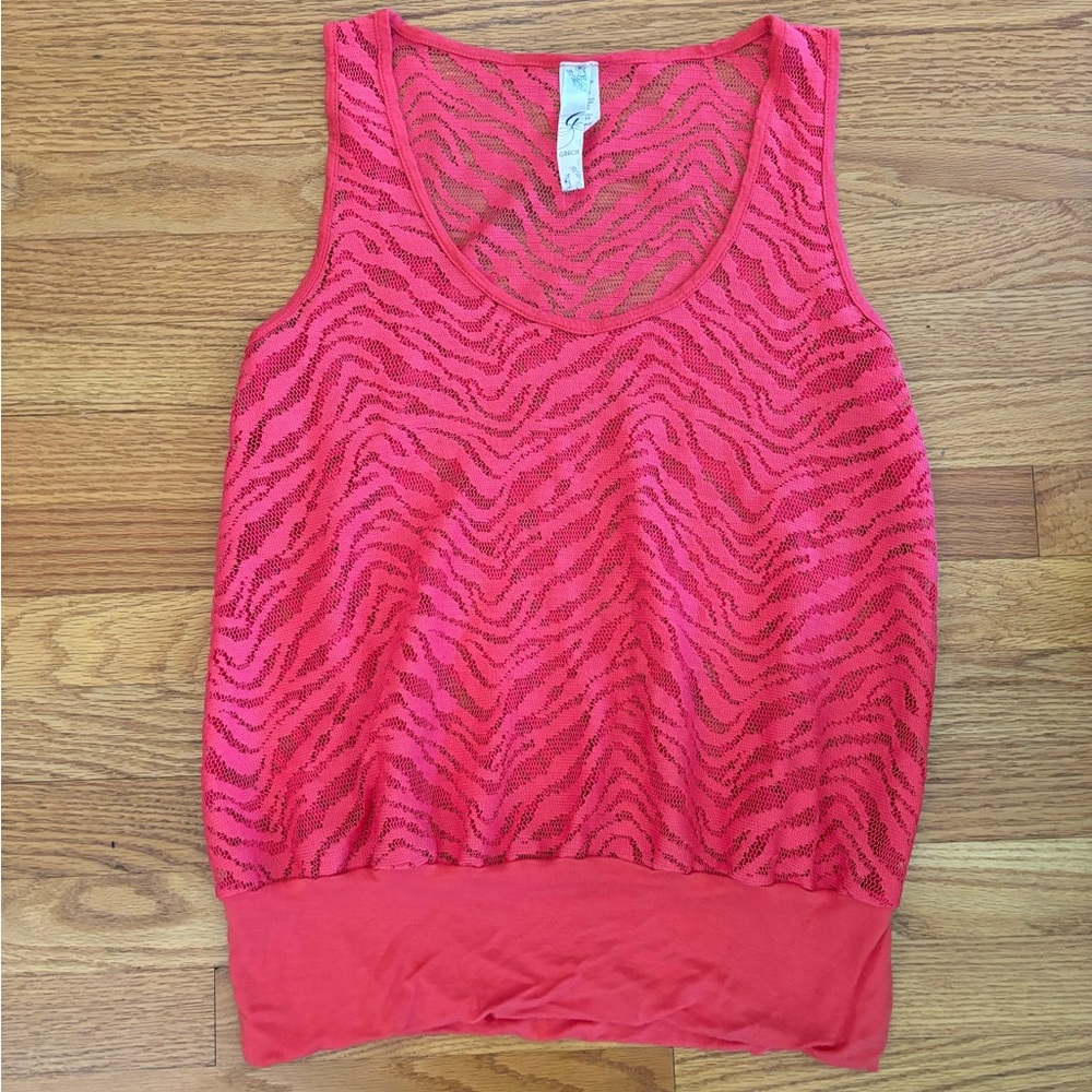 Gracie Tank Top Women’s Large Coral Scoop Neck Top Semi Sheer Casual Not Lined